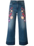 Sandrine Rose Floral Embroidered Cropped Jeans, Women's, Size: 28, Blue, Cotton