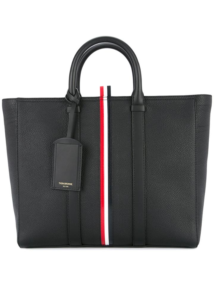 Thom Browne Short Tote With Red, White And Blue Stripe In Tumbled Calf