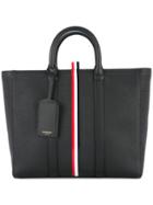 Thom Browne Short Tote With Red, White And Blue Stripe In Tumbled Calf