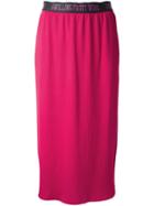Muveil Elasticated Waistband Straight Skirt, Women's, Size: 36, Pink/purple, Cotton/polyester