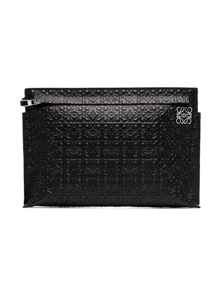 Loewe Leather Logo Embossed Pouch - Black
