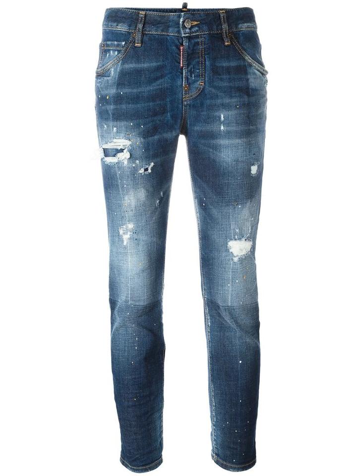 Dsquared2 Cool Girl Cropped Distressed Jeans, Size: 44, Blue, Cotton/spandex/elastane