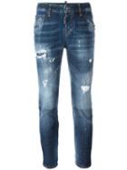 Dsquared2 Cool Girl Cropped Distressed Jeans, Size: 44, Blue, Cotton/spandex/elastane
