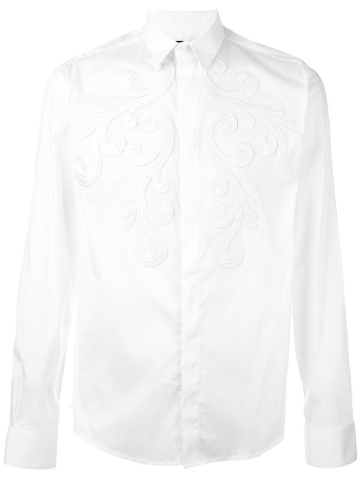 Christian Pellizzari Baroque Embroidered Shirt, Men's, Size: 46, White, Cotton/polyamide/spandex/elastane