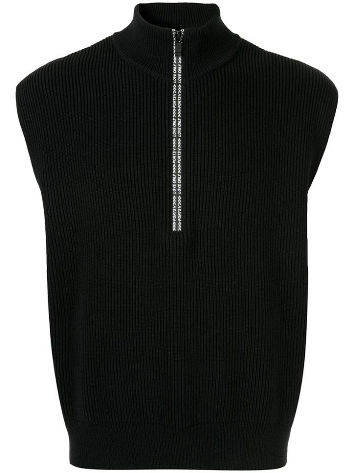 Ports V Logo Print Half-zip Sweater - Black