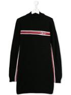 Gcds Kids Teen Contrast Striped Logo Dress - Black