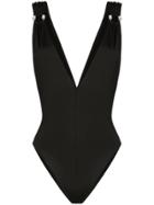 Alessandra Rich Diamond Detail V-neck Swimsuit - Black