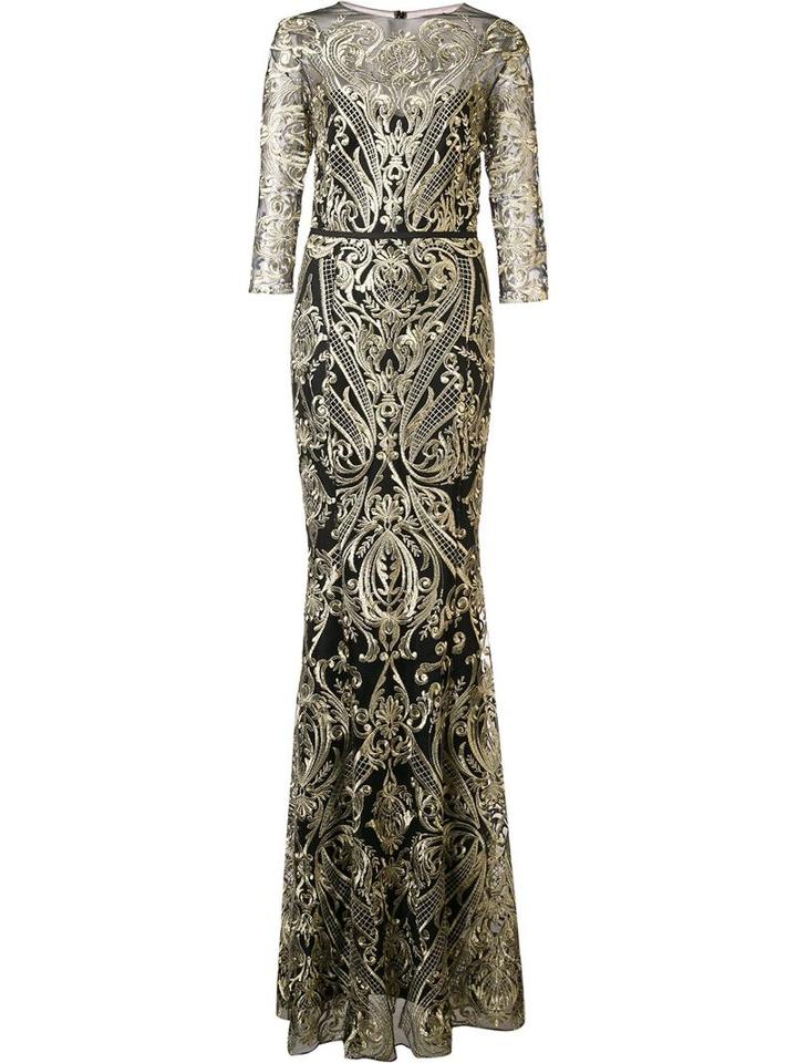 Marchesa Notte Brocade Long Dress, Women's, Size: 10, Black, Nylon