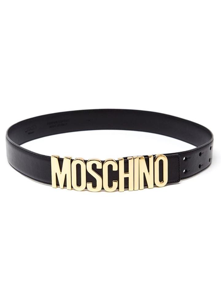 Moschino Logo Plaque Belt, Women's, Size: 100, Black, Leather/metal