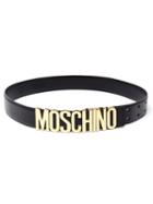 Moschino Logo Plaque Belt, Women's, Size: 100, Black, Leather/metal