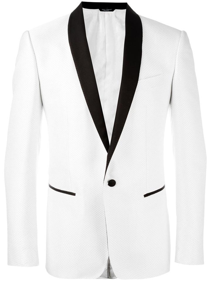 Dolce & Gabbana Dotted Print Dinner Jacket, Men's, Size: 50, White, Polyester/viscose/silk