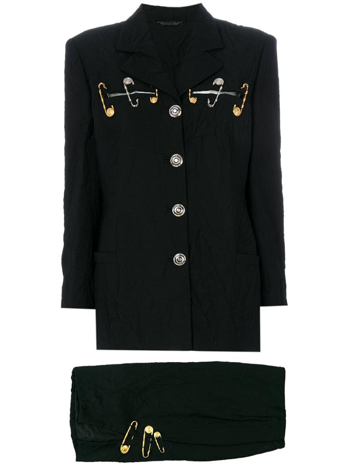 Versace Vintage Safety Pin Skirt Suit - Black
