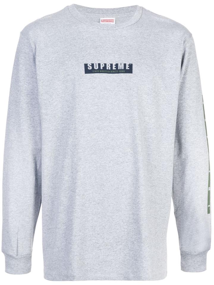 Supreme Logo Print Long-sleeved T-shirt - Grey
