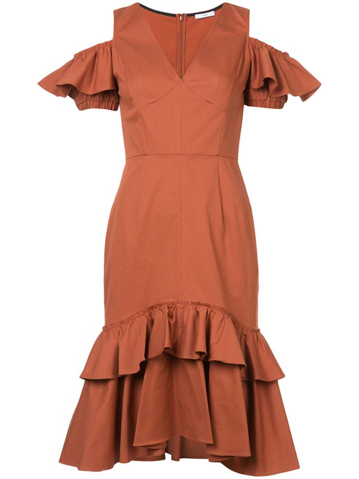 Tome Cold Shoulder Ruffled Dress - Yellow & Orange