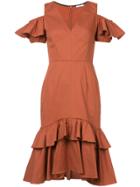 Tome Cold Shoulder Ruffled Dress - Yellow & Orange