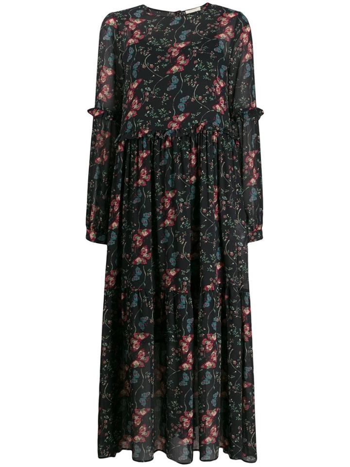 Semicouture Long Floral Panelled Dress - Black