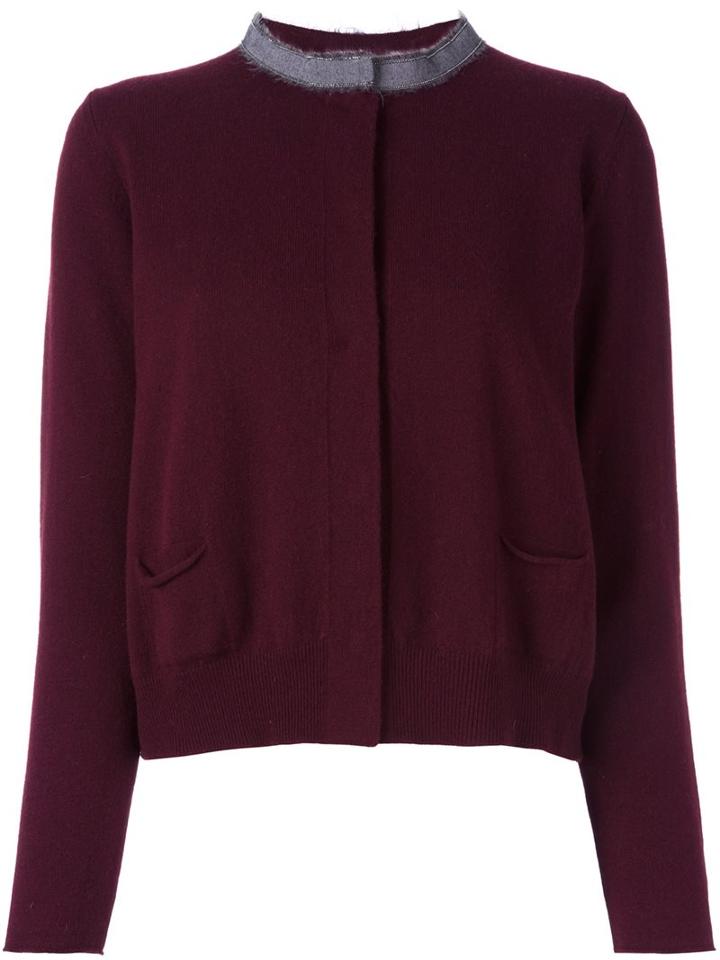 Fabiana Filippi Contrast Collar Cardigan, Women's, Size: 40, Red, Silk/cashmere/merino