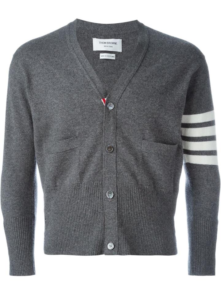 Thom Browne Short V-neck Cardigan With 4-bar Stripe In Medium Grey