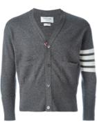 Thom Browne Short V-neck Cardigan With 4-bar Stripe In Medium Grey