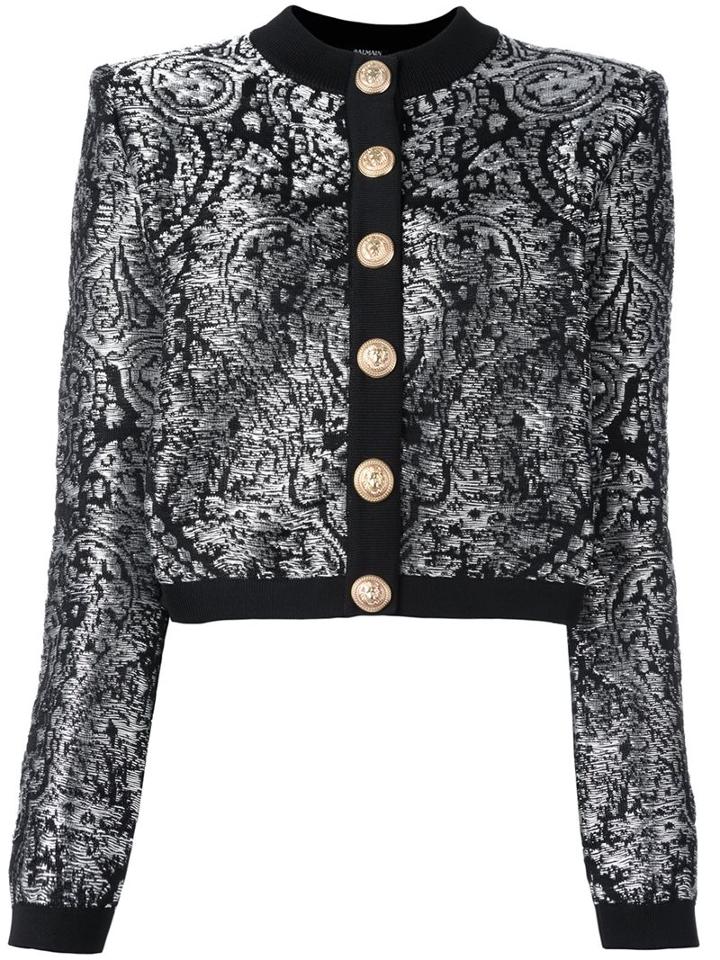 Balmain Brocade Cropped Jacket, Women's, Size: 38, Black, Polyamide/viscose/metallized Polyester