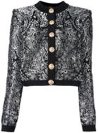 Balmain Brocade Cropped Jacket, Women's, Size: 38, Black, Polyamide/viscose/metallized Polyester