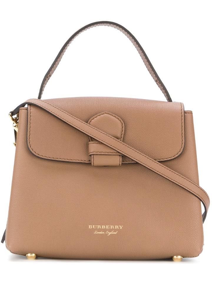 Burberry Small Grainy Leather And House Check Tote Bag - Brown