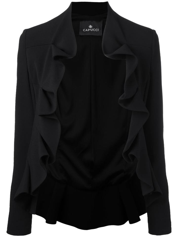 Capucci Giacca Ruffle Jacket, Women's, Size: 44, Black, Viscose/acetate/spandex/elastane/spandex/elastane
