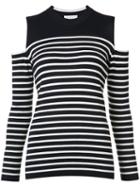 Just Female Cut-out Shoulders Striped T-shirt, Women's, Size: Xs, Black, Viscose/polyamide