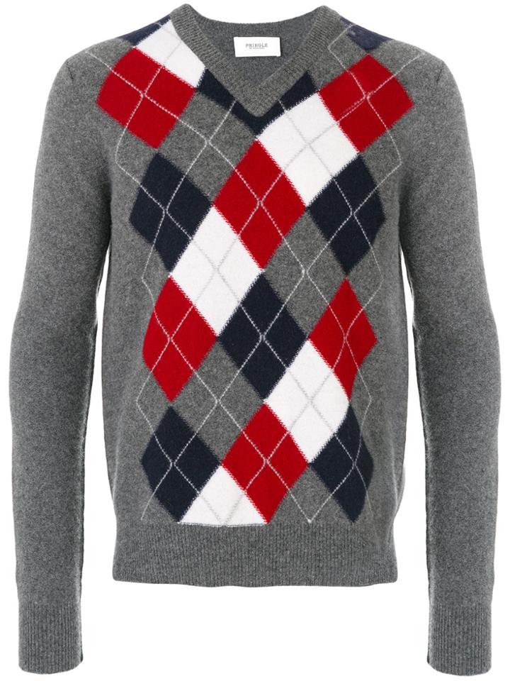 Pringle Of Scotland V-neck Argyle Jumper - Grey