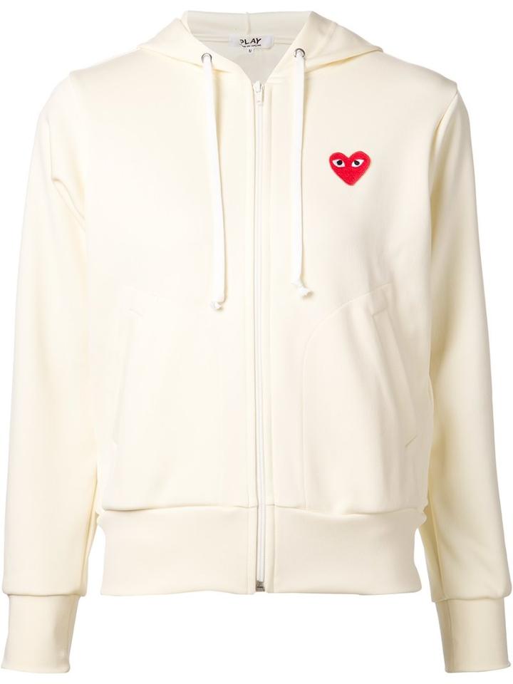 Comme Des Garçons Play Heart Logo Zip Hoodie, Women's, Size: Large, White, Polyester