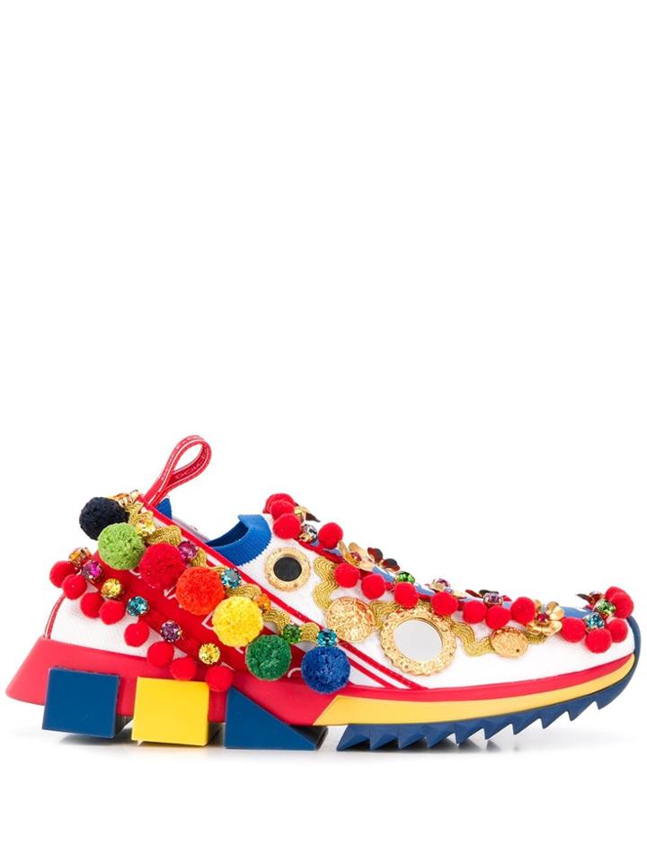 Dolce & Gabbana Logo Print Pompom Sneakers - Red