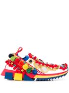 Dolce & Gabbana Logo Print Pompom Sneakers - Red