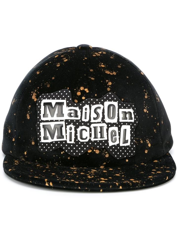 Maison Michel Splatter Print Cap, Women's, Size: Medium, Black, Velvet