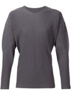 Homme Plissé Issey Miyake Long Sleeve Pleated T-shirt, Men's, Size: 4, Grey, Polyester