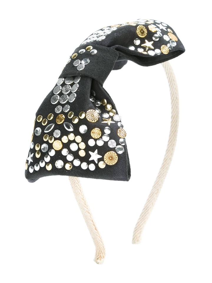 Simonetta Stud-embellished Bow Headband, Girl's, Black