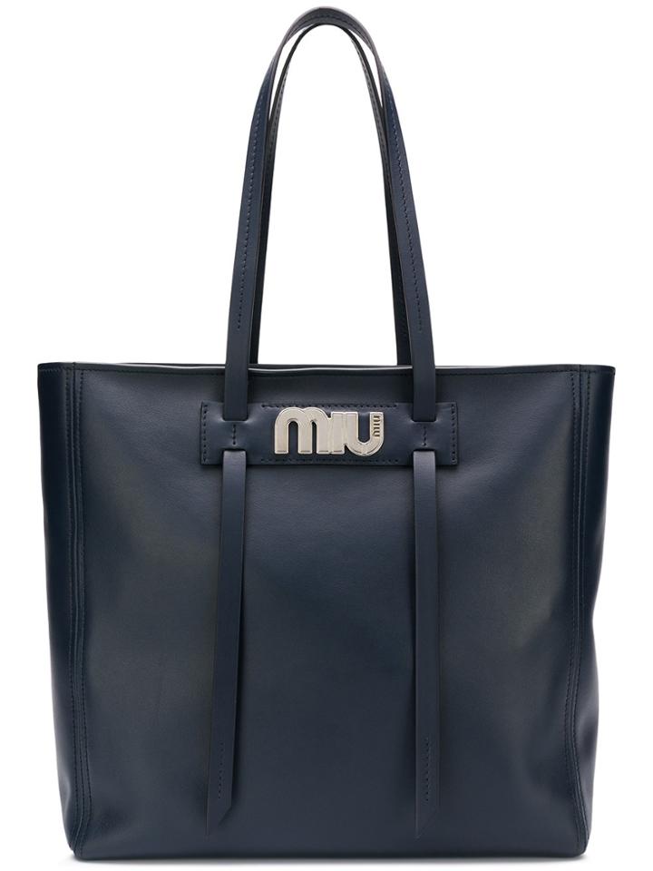 Miu Miu Logo Plaque Shopper Tote - Blue
