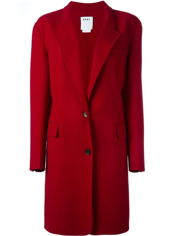 Dkny Single Breasted Coat, Women's, Size: Small, Red, Polyester/spandex/elastane/wool
