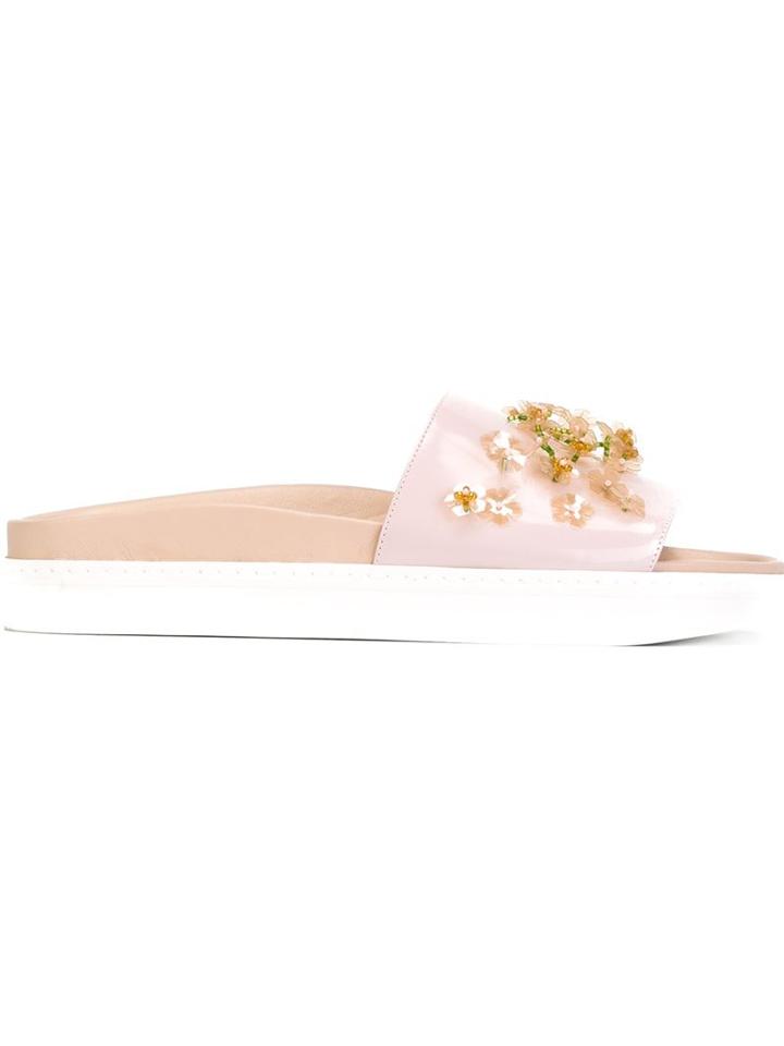 Simone Rocha Flower Appliqué Sliders, Women's, Size: 40, Pink/purple, Leather/rubber