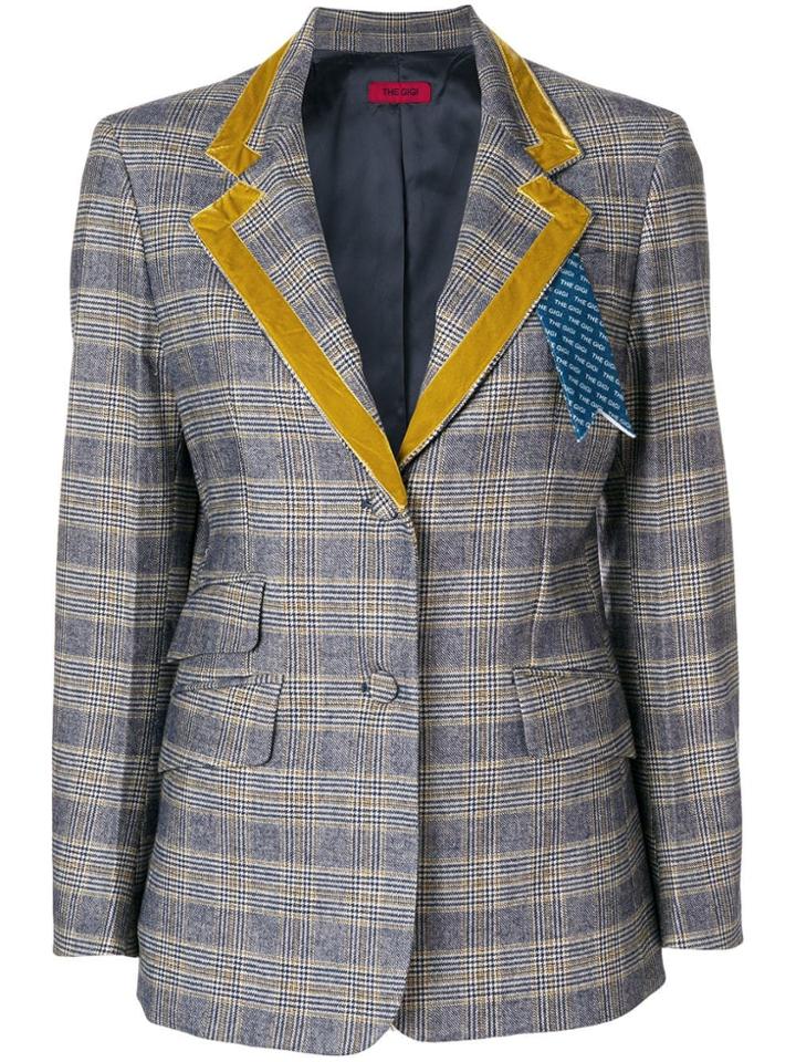The Gigi Colour-block Plaid Blazer - Blue