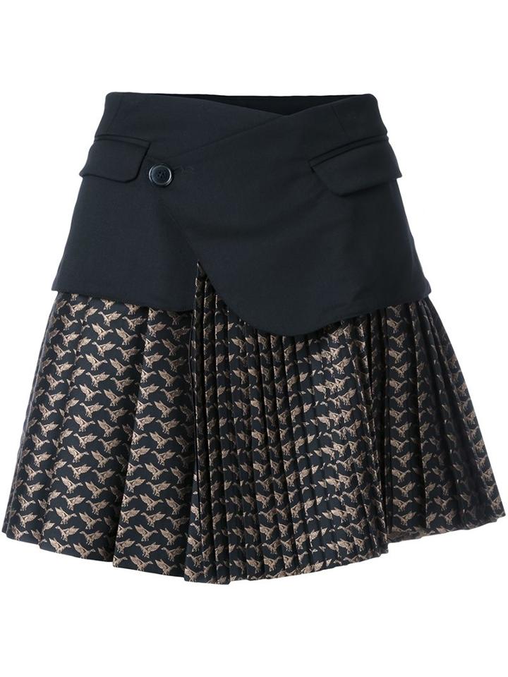 A.f.vandevorst Pleated Jacquard Skirt, Women's, Size: 40, Black, Polyester/spandex/elastane/virgin Wool