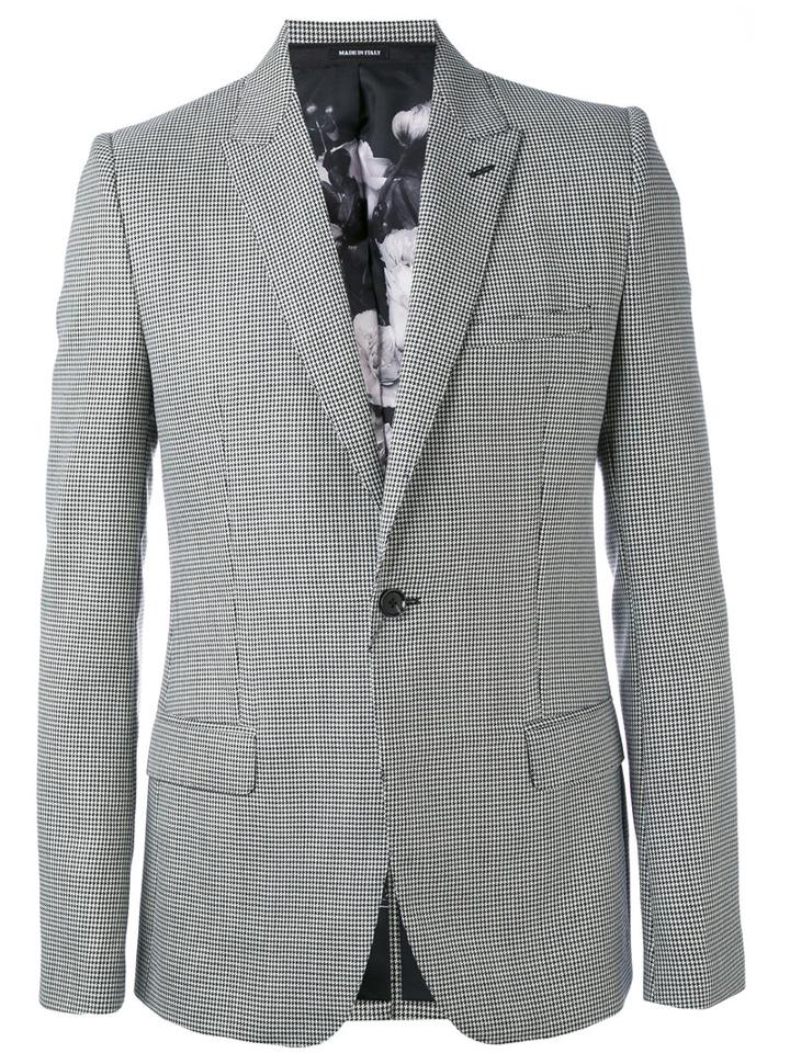 Alexander Mcqueen - Houndstooth Blazer - Men - Silk/polyester/viscose/wool - 50, Black, Silk/polyester/viscose/wool