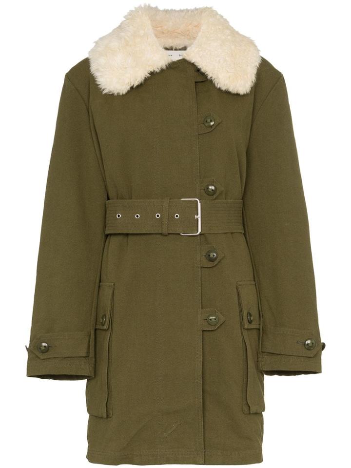 Proenza Schouler Faux Fur Collar Belted Military Coat - Green