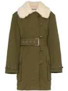 Proenza Schouler Faux Fur Collar Belted Military Coat - Green