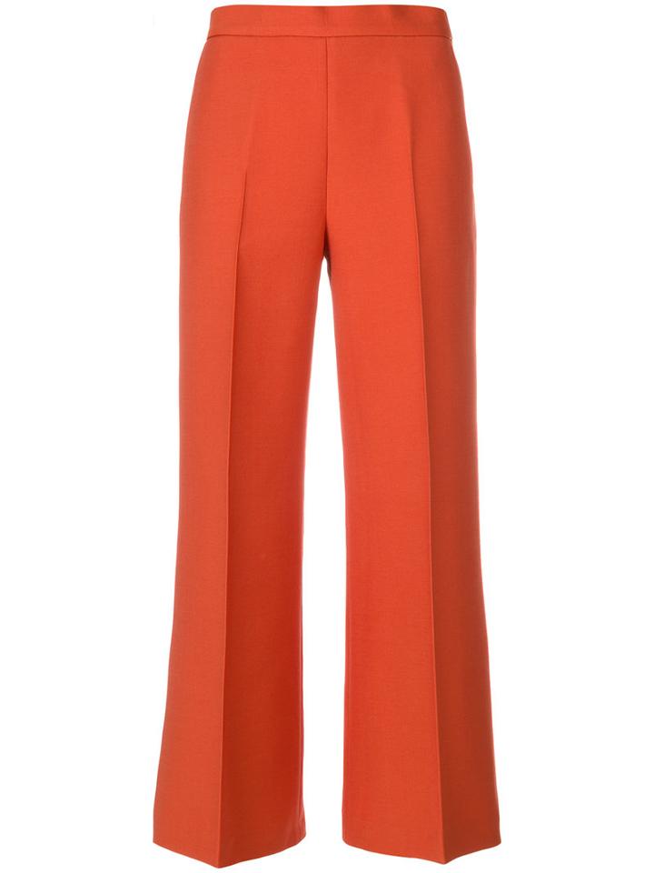 Fendi - Pleated Cropped Trousers - Women - Silk/wool - 42, Yellow/orange, Silk/wool