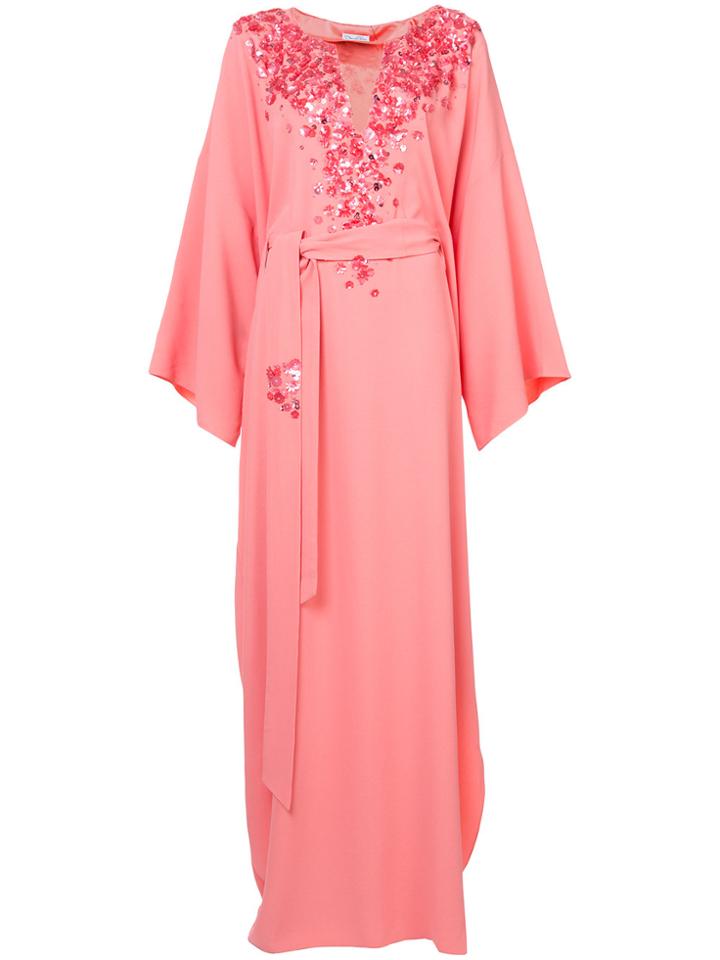 Oscar De La Renta Embroidered Kaftan Dress - Pink & Purple