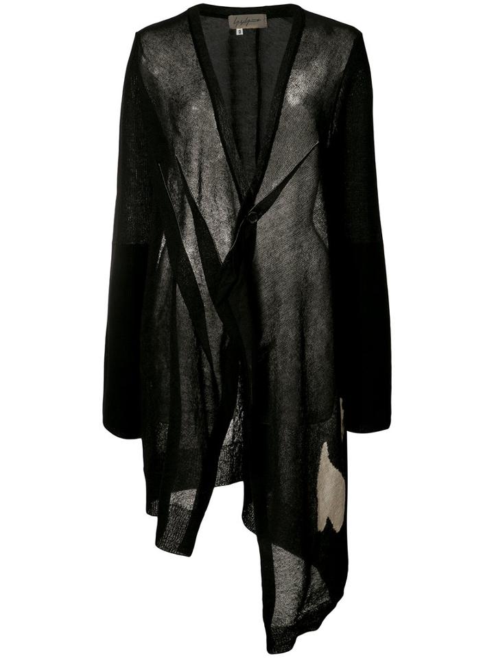 Yohji Yamamoto - Abstract Intersia V-neck Cardigan - Women - Linen/flax/polyester - 2, Black, Linen/flax/polyester