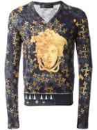 Versace Modern Baroque V-neck Jumper, Men's, Size: 52, Black, Silk