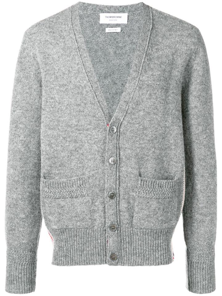 Thom Browne Relaxed Rwb Intarsia Stripe Cardigan - Grey