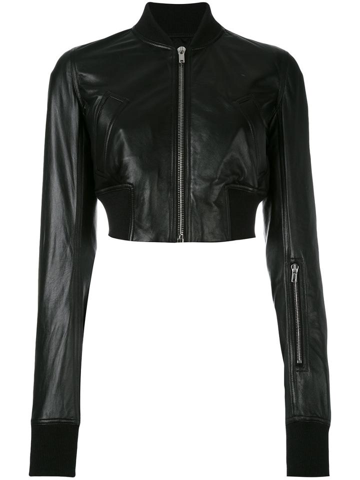 Rick Owens Cropped Bomber Jacket, Women's, Size: 40, Black, Leather/cotton/cupro