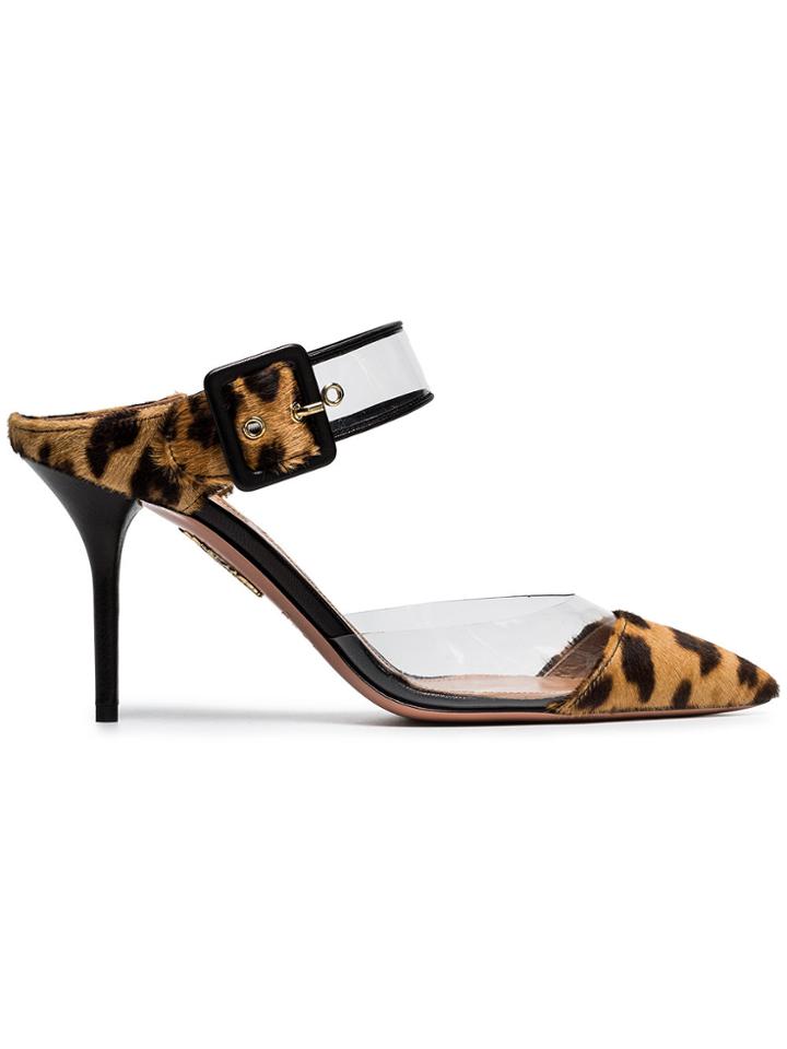 Aquazzura Beige And Brown Leo Optic 85 Pvc Mules - Unavailable